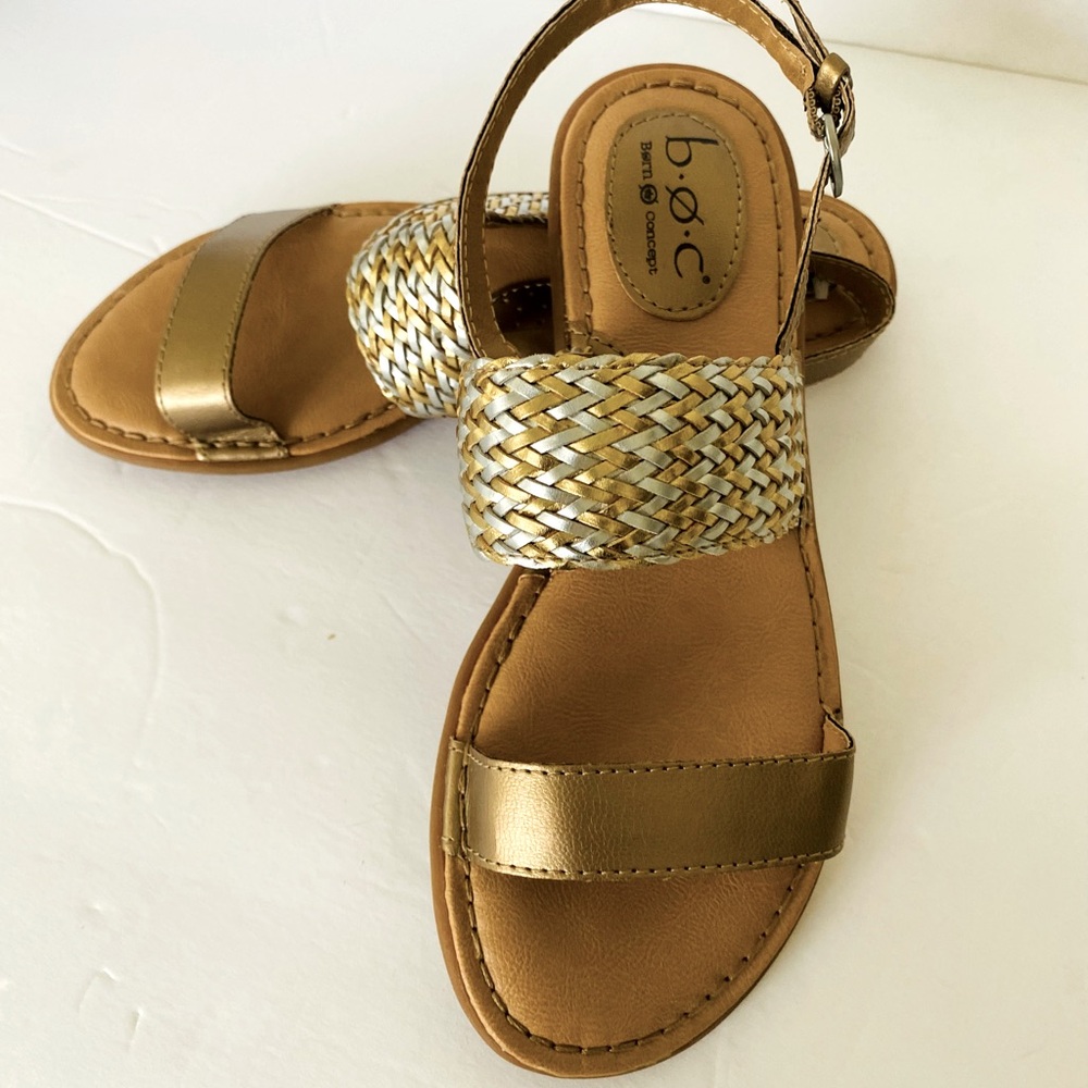 B.O.C. BORN Gold and silver braided sandals NWT